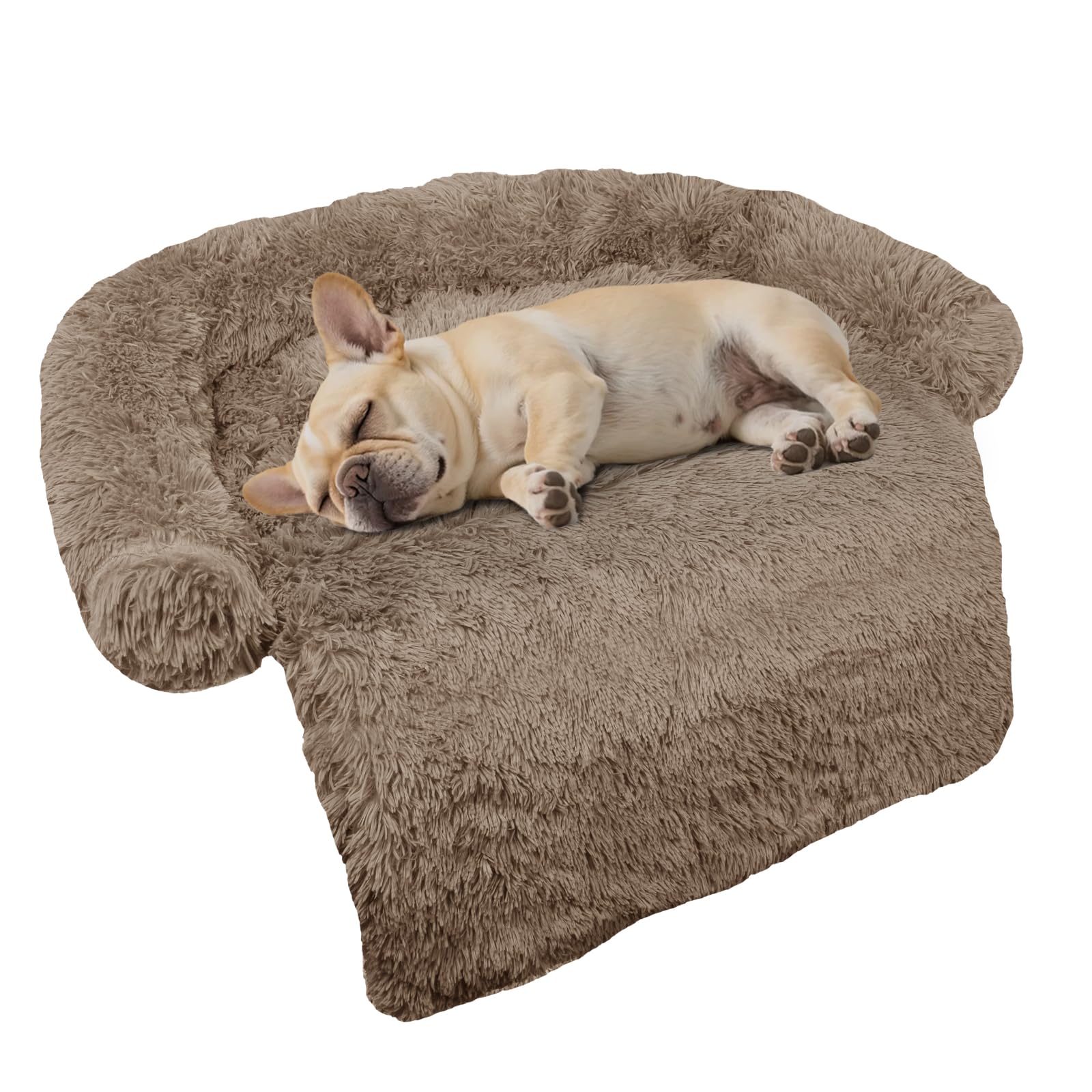 Calming Dog Bed Fluffy Plush Dog Mat for Furniture Protector with Removable Washable Cover for Large Medium Small Dogs and Cats (Small(35x31x5), Camel)
