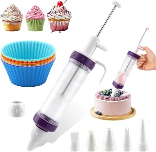 Dessert Decorating Syringed Set Icing Dispenser Tool With 5 Icing Nozzles,2 Connector Rings,8 Cake Baking Cups,Cake Decorating Gun for Frosting Cream to Make Cupcakes