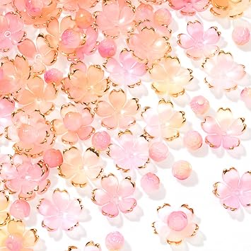 200pcs Cherry Blossom Beads, 100pcs 5-Petal Flower & Charms