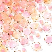 200pcs Cherry Blossom Beads, 100pcs 5-Petal Acrylic Flower & 100pcs Round Ball Charm, Mini Spacer Beads Hair Charms Halloween Christmas for Bracelets Earring Jewelry Making- Pink