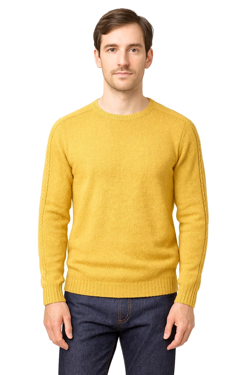 Maglione Girocollo in Calda e Morbida Lana - Maglia da Uomo in Tinta Unita con Fantasia a Treccia - Made in Italy