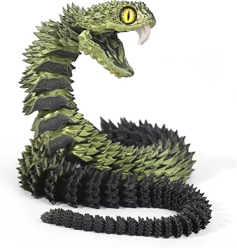 3D Printed Snake 3D Printed Animals 3D Printed Articulated Snake A Snake with Teeth, Perfect Desk Pet for Animal Collectors,3D Printed Snake Toys (Black Gold)