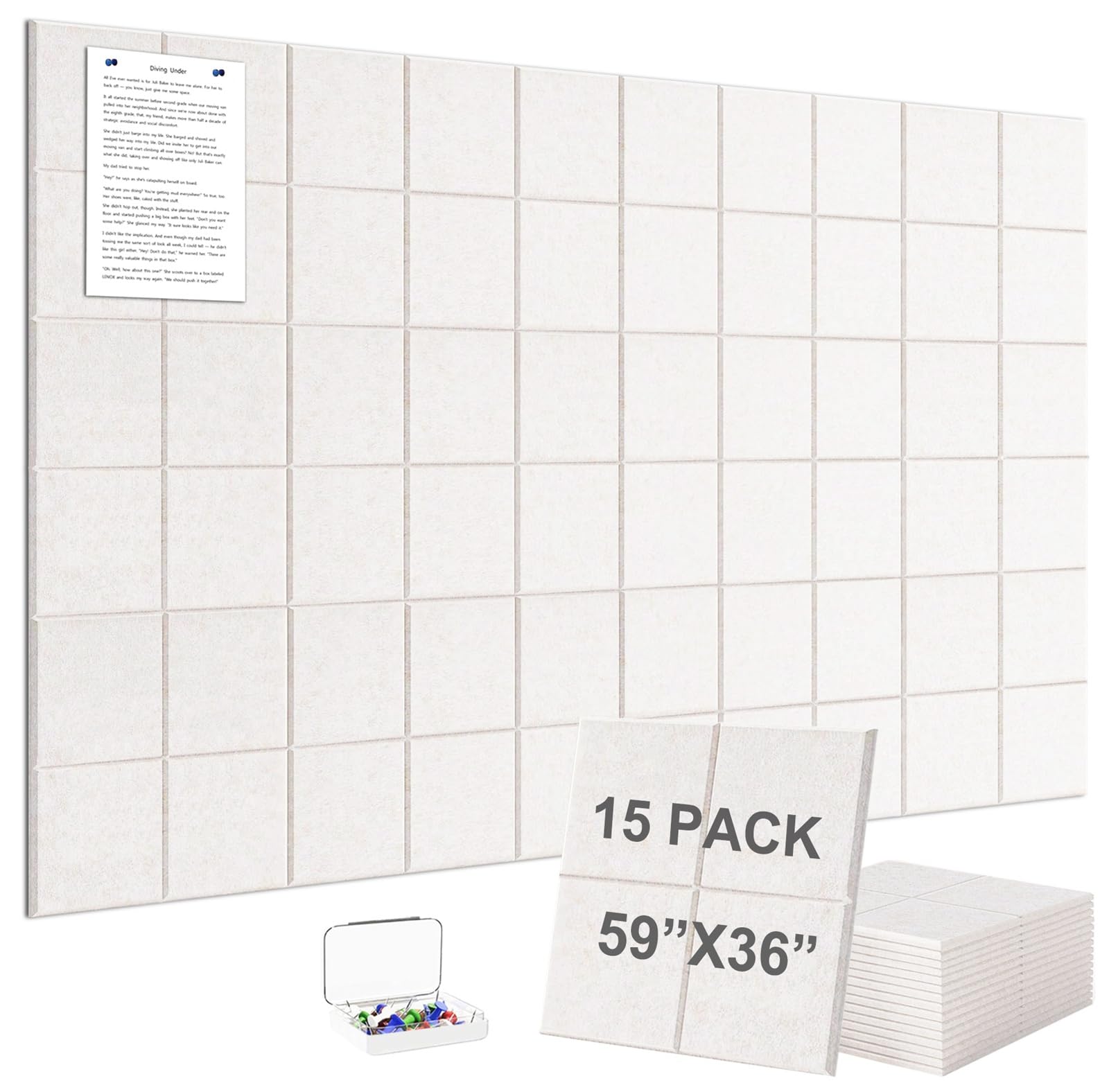 G Gamit Large Felt Wall Tiles Bulletin Board 59”x36”,Large Cork Board Alternative with 60 Pushpins, 15-Pack Felt Pin Board with 112 Safe Removable Adhesive Tabs for Home Office School (Black)