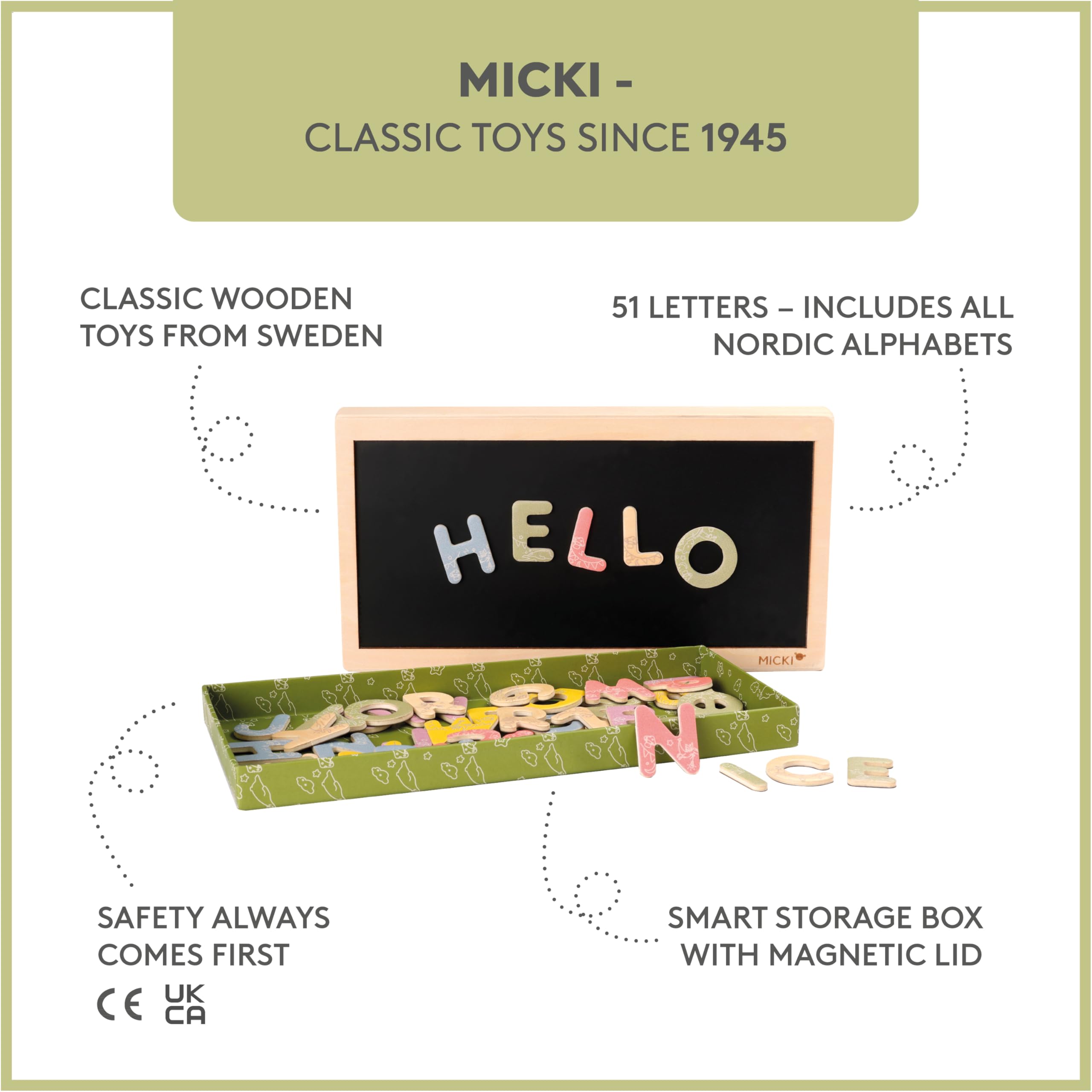 Micki Magnetic Letters with Box - Colourful wooden magnetic letters for children aged 3+, Medium - Image 3
