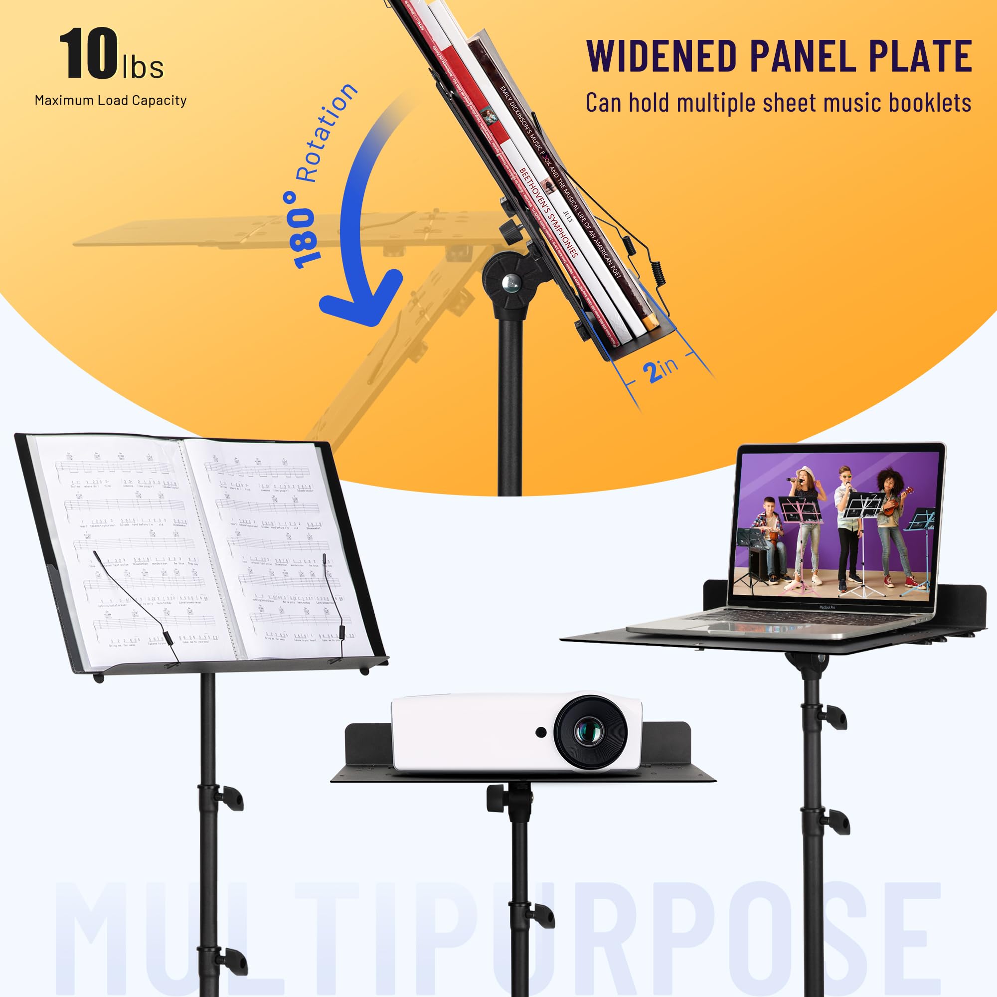 CAHAYA Soporte plegable para partituras: soportes de música con panel de triple pliegue de altura ajustable a 67 pulgadas, material de metal, portátil, resistente, para libros de música, portátiles,