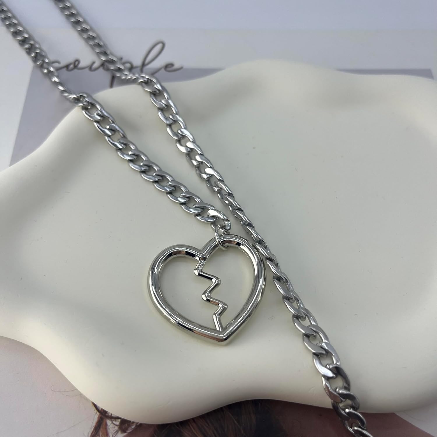 Slip Chain Necklace for Women, Punk Heart Cat Shar Slip Chain Choker Necklace Jewelry Heart O-ring Slip Chain Necklace Adjustable Lariat Y-Necklace - Image 5