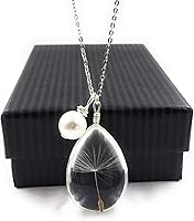 Aimee Tresor Dandelion Wish Pendant Necklace - Genuine Sea Glass Seeds in Sterling Silver, Crystal Pearl Charm