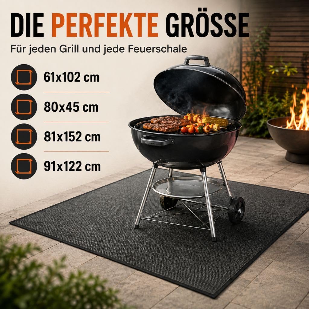 HEAT Grillmatte für Gasgrill 81x152cm, Grillmatten für Holzkohle, BBQ Grillmatten, Grillunterlage, Grillteppich, BBQ Zubehör, Rechteck