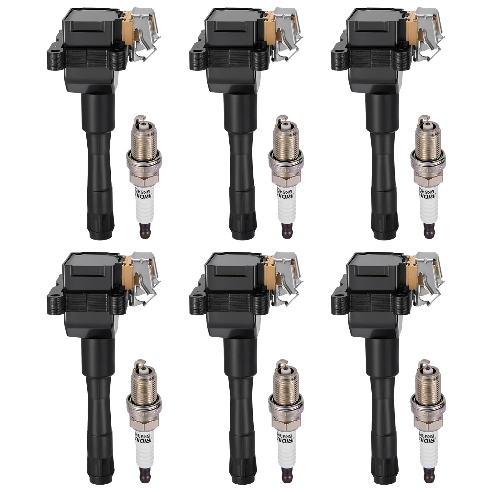 BDFHYK 6 Ignition Coil Pack UF226 and 6 Iridium Spark Plug 6418 Compatible with BMW 320i 325i 325is 525i 525iT 2.0L 2.5L l6 Coil for 12131730766 12131402440