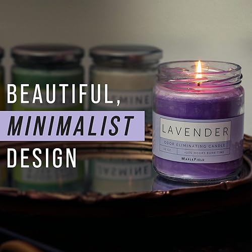 Miniatura 7 de Maplefield Vela perfumada Eliminador de olores – Eliminador de olores de humo y desodorante para mascotas – Tiempo de combustión de 105 horas y