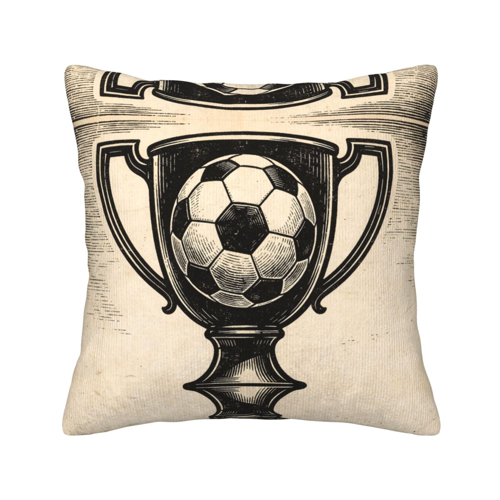 HGIUYDRD Gold Trophy Soccer Print Corduroy Throw Pillow with Invisible Zipper Closure for Living Room, Couch and Bed
