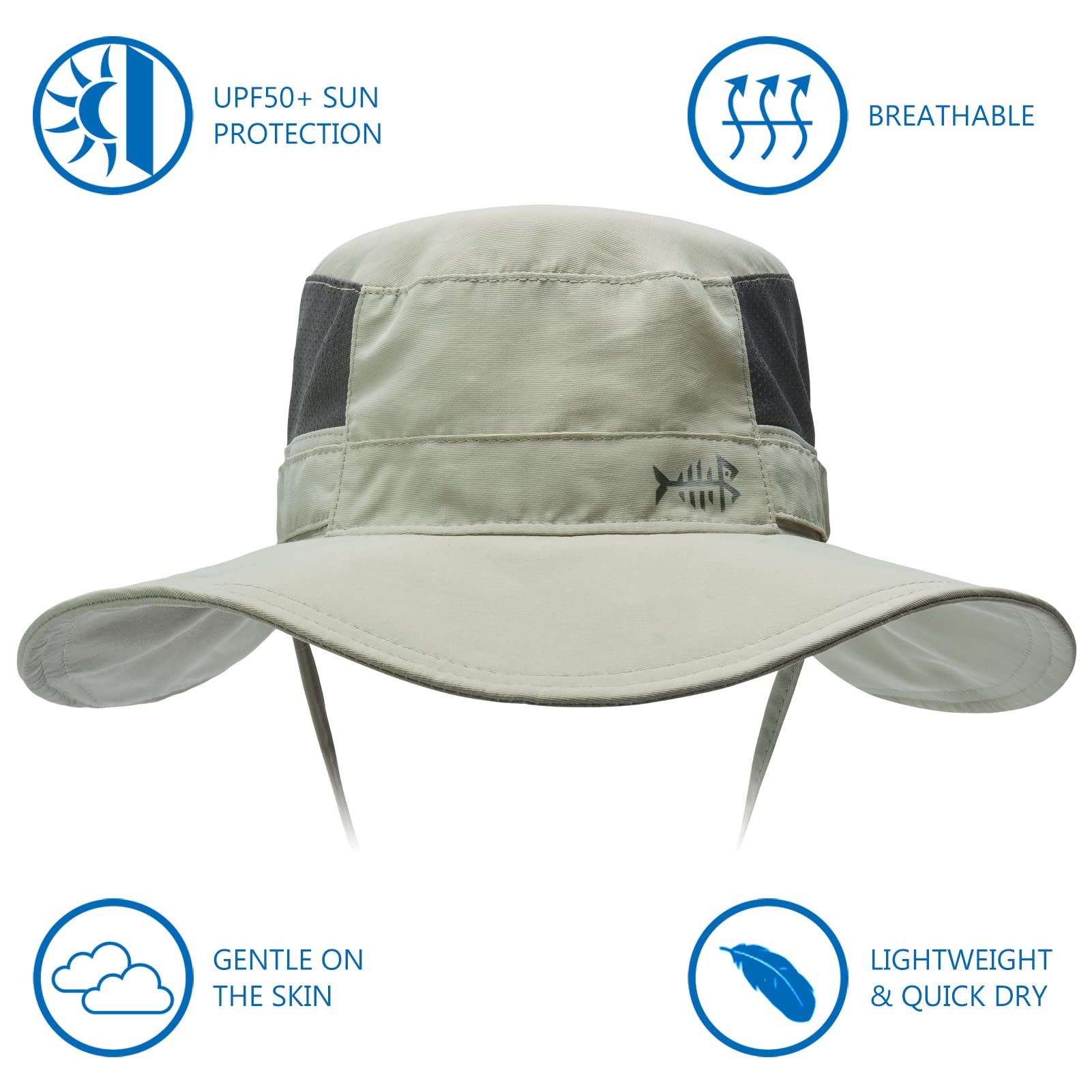 Bassdash UPF 50+ Sombrero de Pesca Solar Resistente al Agua con Solapa de Cuello Desmontable — view 2