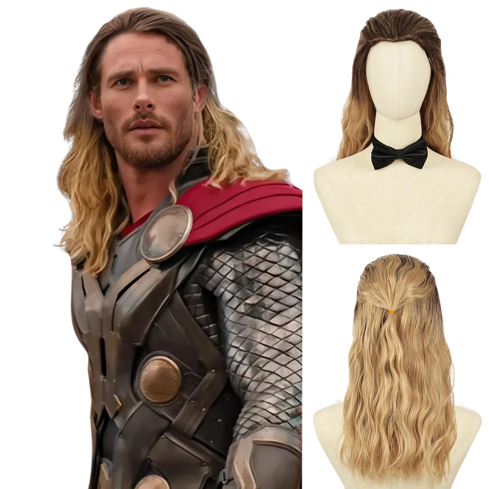 BECUS Blonde Wig for Men Wigs Long Wavy Synthetic Hair for Adults Halloween Cosplay with Free Wig Cap (20''-Blonde)