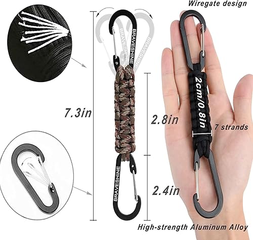 Miniatura 5 de BRAVESHINE Llavero de paracaídas con clip para mosquetón, anillo en D, gancho para cochecito para botella de agua, llaves, mochilas, hombres, mujeres