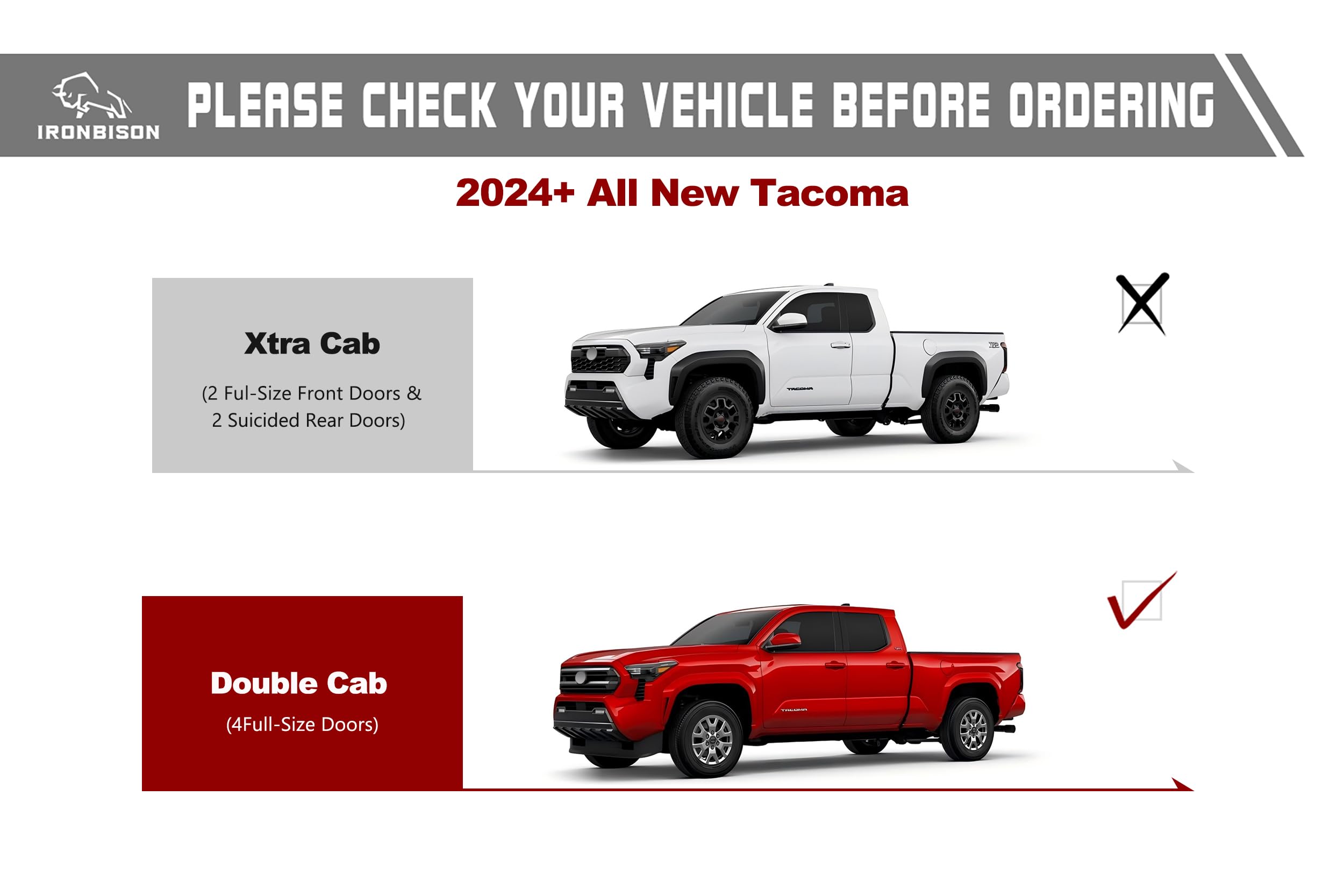 IRONBISON Running Boards Fit 2024-2025 Toyota Tacoma Double Cab (Include Hybrid Model), Heavy Duty Tacoma Side Steps Steel Nerf Bars Step Rails Heavy Texture Black