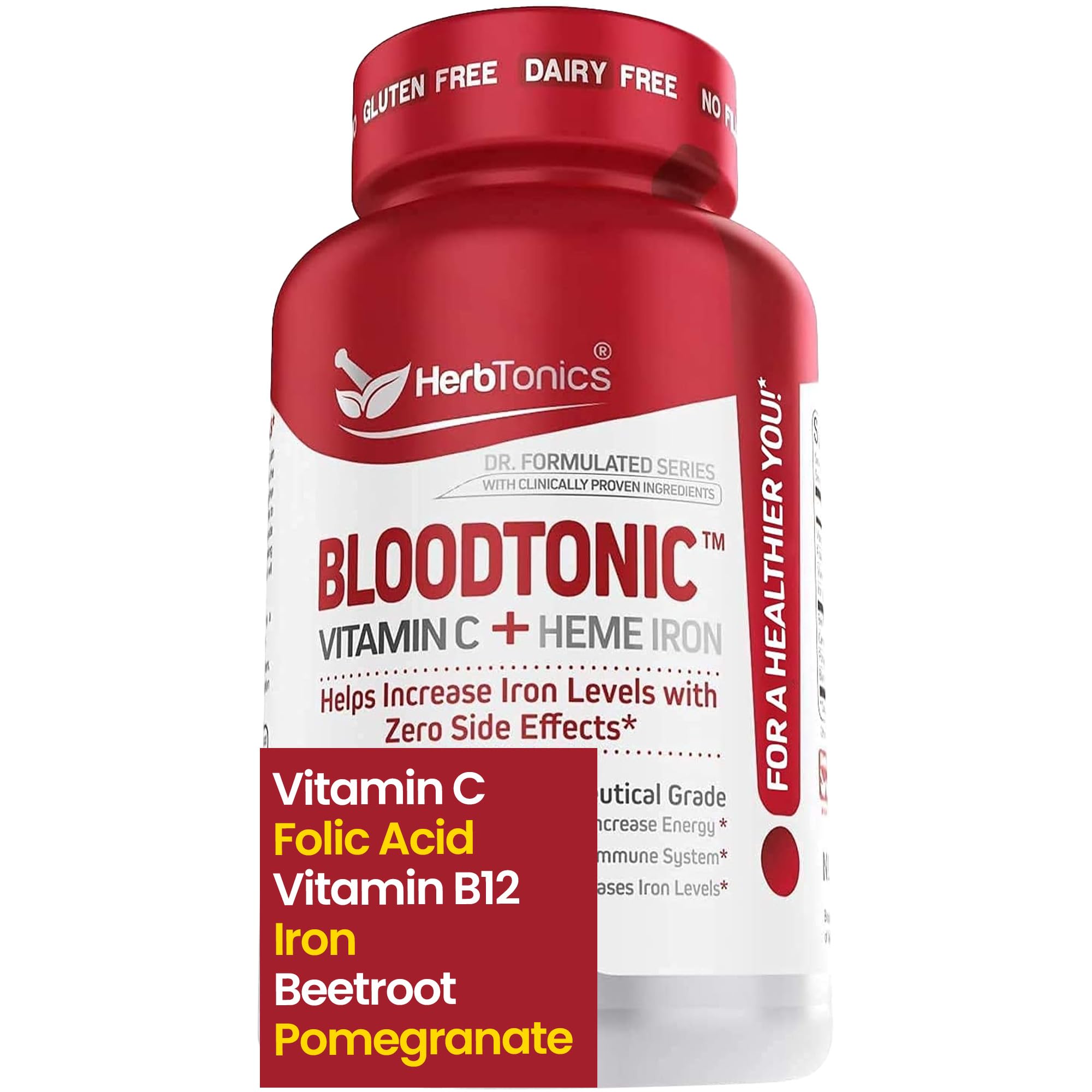 Blood Booster Iron Supplements for Women and Men | VIT C, Beet Root, Folate | Supports Energy & Red Blood Cell Production | No Side Effects | 30 Vegan Capsules