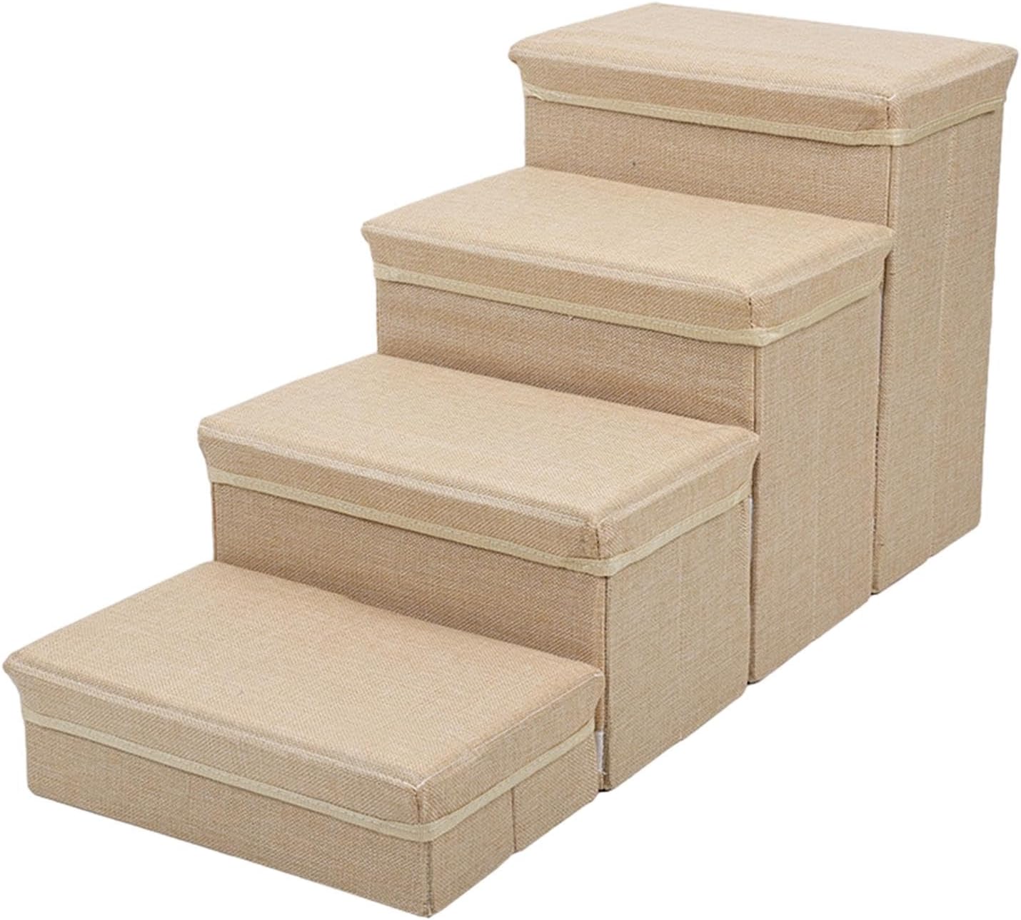 Generic Pet Dog Stairs Ladder Puppy Toy Storage Box 4 Steps Dog Ramp Foldable Anti Slip Dog Ladder Pet Ramp for Large Medium Dogs Pet, Beige