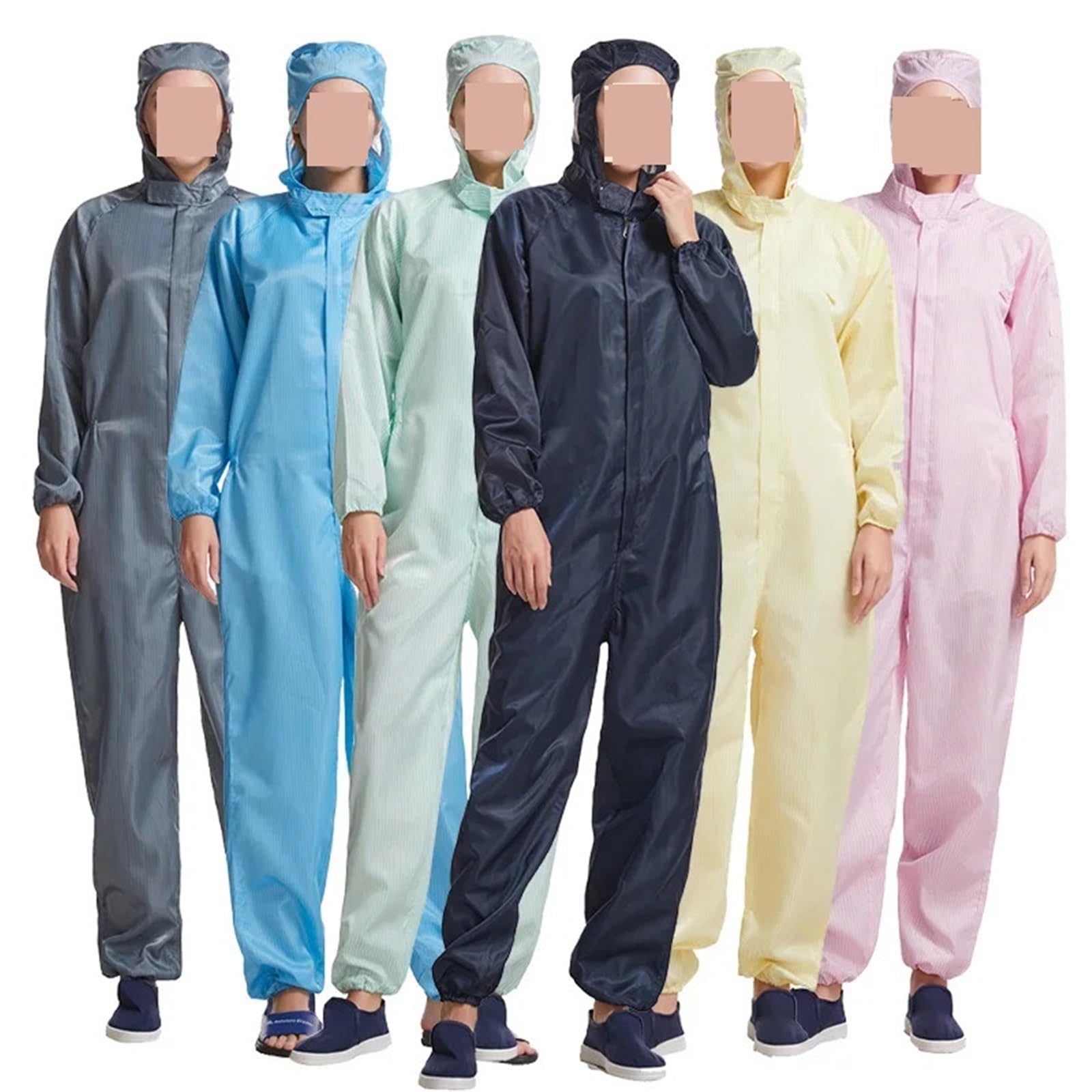 Homme Femme Anti-poussière Antistatique À Capuche Salle Blanche Vêtement Uniforme De Peinture Vêtements Salopette Une Pièce Combinaison Vêtements De Travail Propre(Yellow with pocket,Medium)