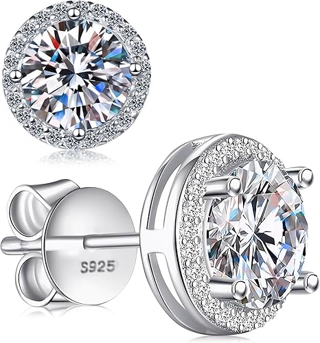 Christmas Gifts Moissanite Earrings, S925 Sterling Silver Earrings Studs Hypoallergenic Anniversary Birthday Gifts for Wedding Engagement Women