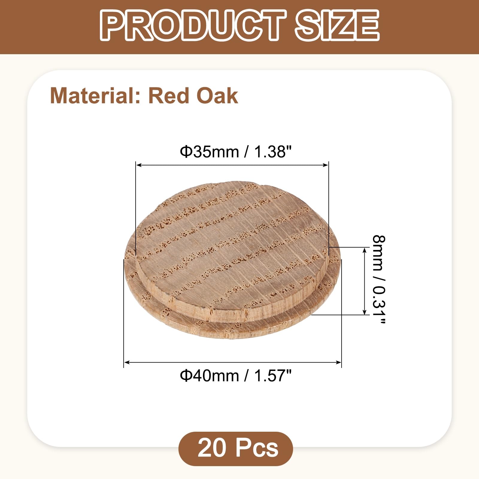 uxcell 20Pcs Wood Button Plugs, 35mm / 1.38