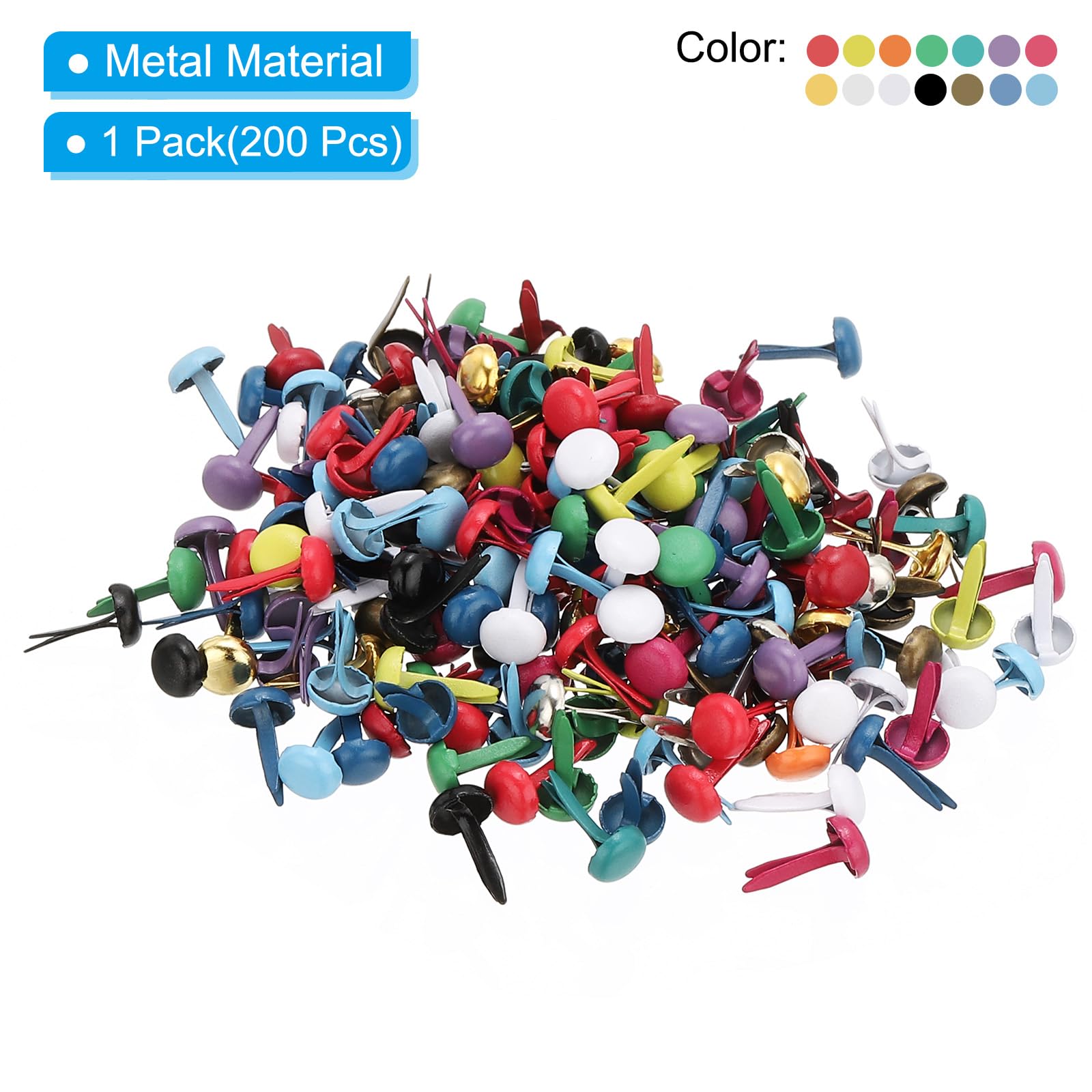 PATIKIL 200 PCS Paper Brass Fasteners Colorful Split Pins Pastel Mini Metal Brads Round Head Plated Fastener for Craft Art Scrapbooking DIY Supplies Multicolor - Image 3