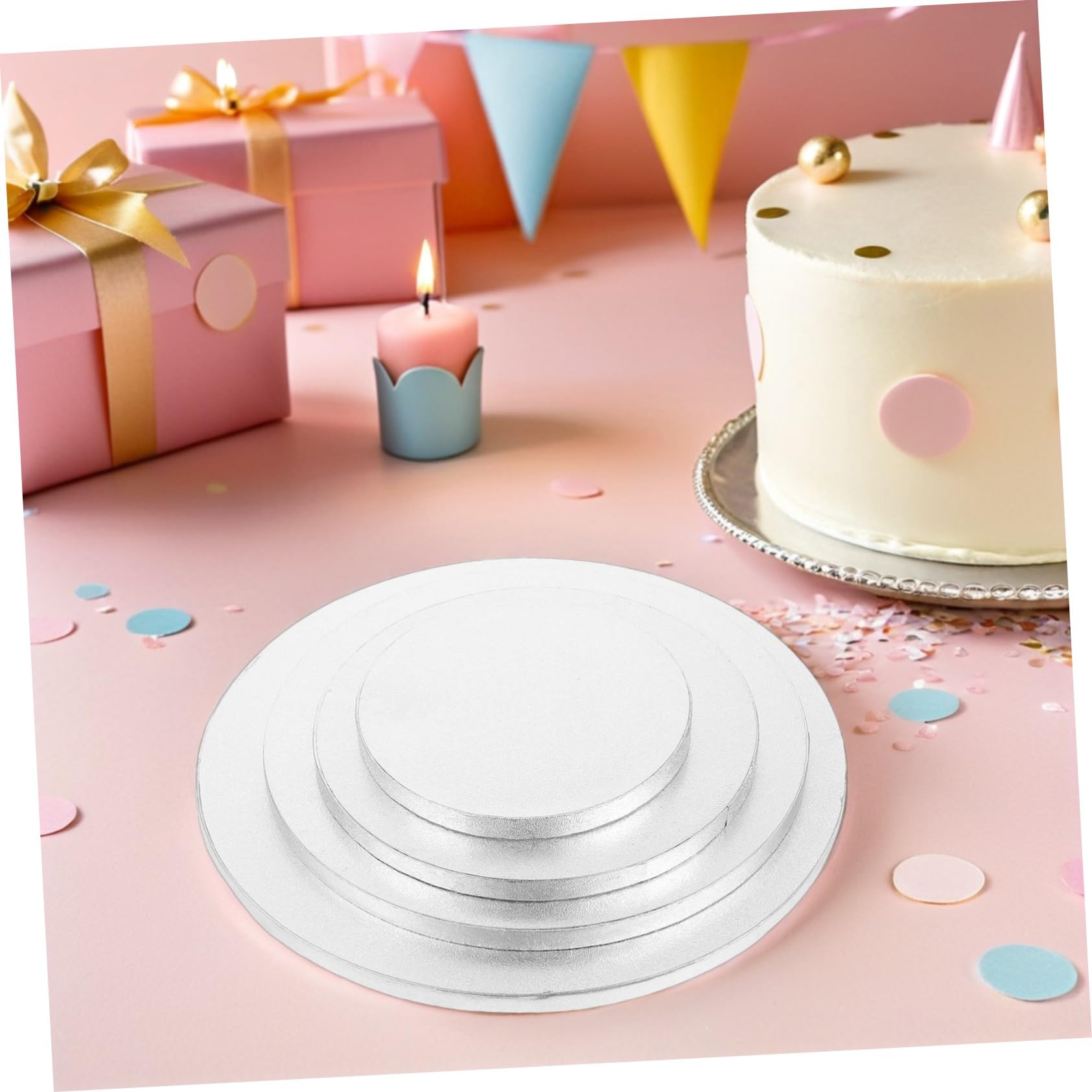 Mikinona Base Ronde à Gâteau Argentée 8 Pièces en Carton Ondulé