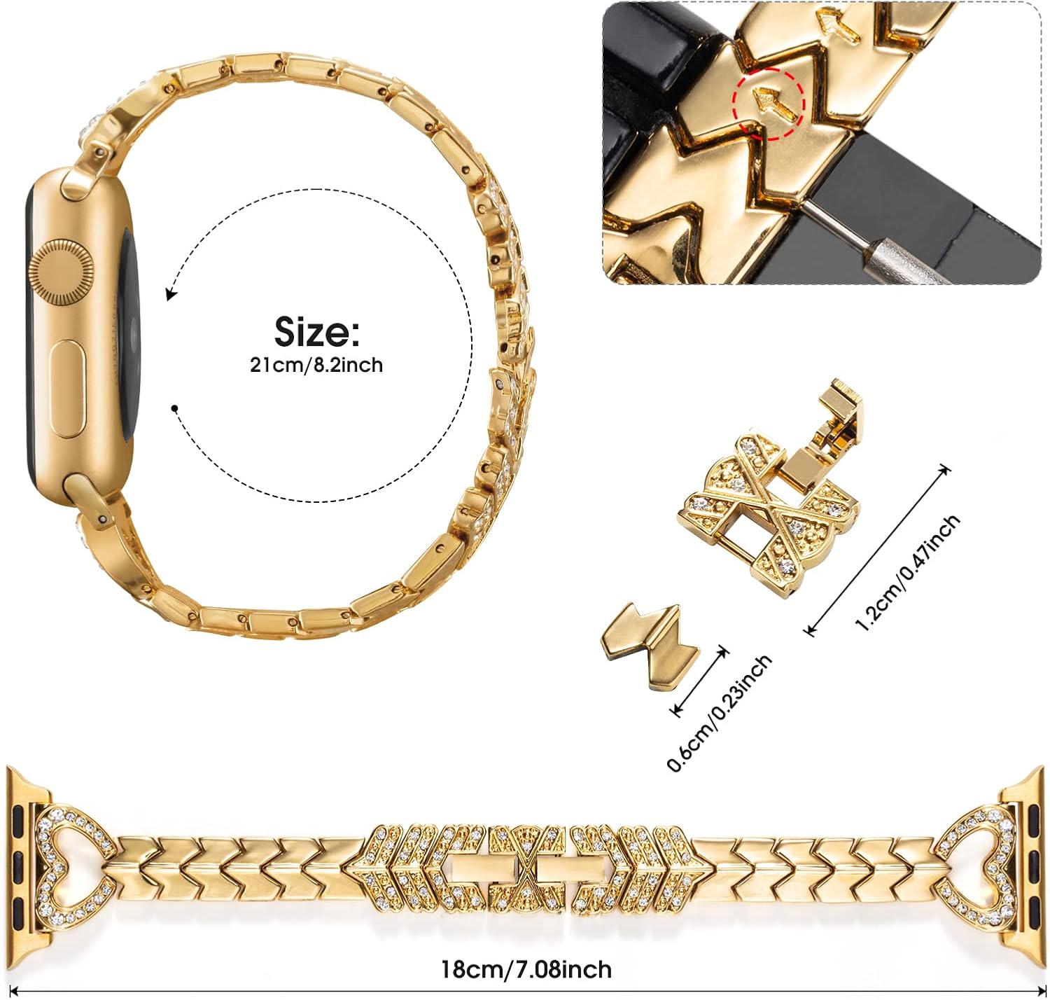 SaNgaiMEi Bling Bands Compatible with Apple Watch Band 38/40/41/42/44/45mm Women Girls iWatch Series 8/7/6/5/4/3/2/1/SE,Dressy Jewelry Metal Bracelet Adjustable Wristband - Image 4