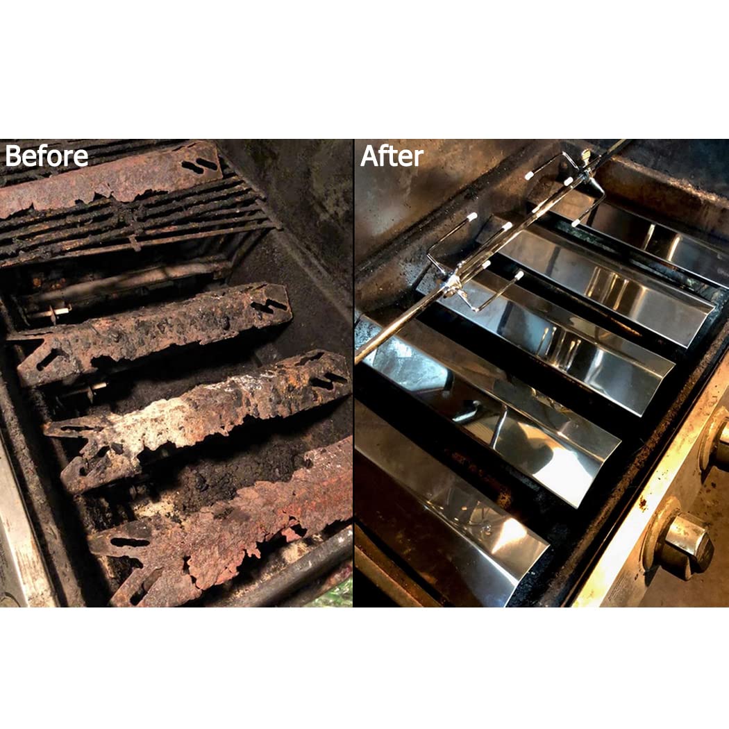 YIHAM KS752 Heat Shield for Brinkmann Pro Series 8300 7231 810-3660-S, 810-2410-S, 810-2511-S, 810-8411-5, 810-6630-S Grill Replacement Parts Heat Plate Flame Tamer Burner Cover 15 3/8 inch Set of 4