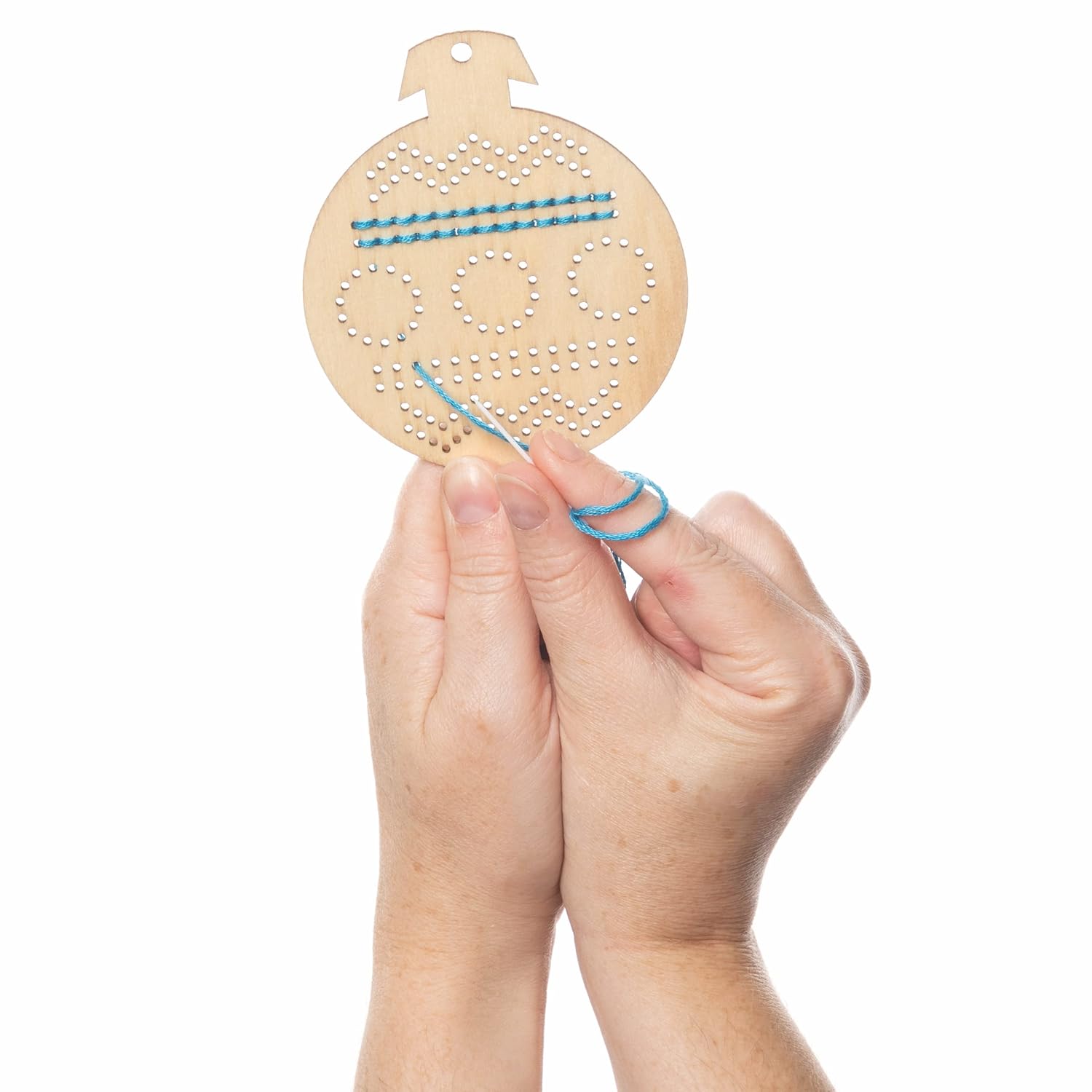 Baker Ross FC175 Christmas Bauble Wooden Threading Decorations - Pack of 5, Introduction to Threading for Beginners, Educational Crafts for Kids, Ideal Christmas Arts and Crafts Project