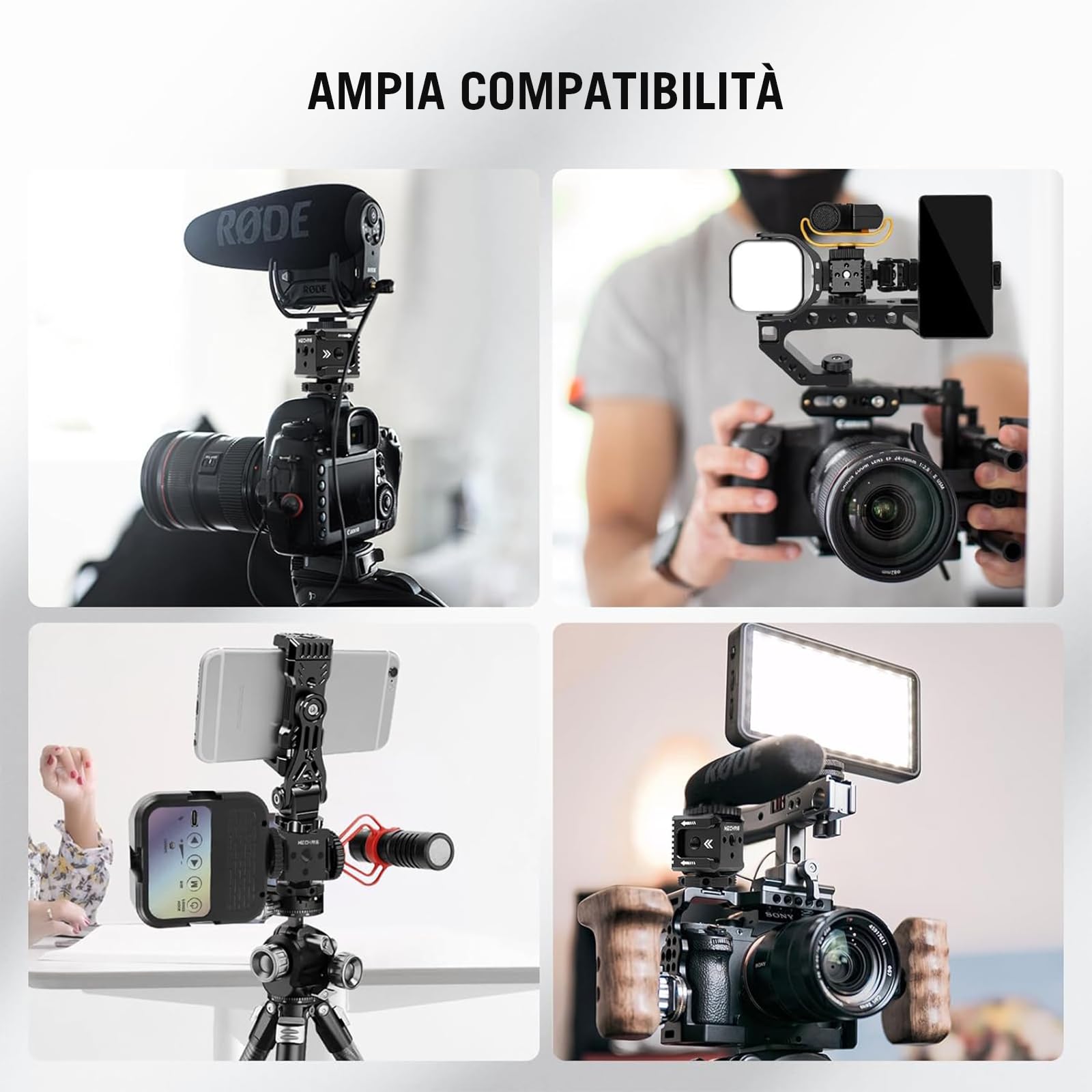 Supporto triplo per slitta fredda con filettatura da 1/4", staffa di estensione hot shoe in alluminio per fotocamera con 3 porte per slitta fredda per monitor con luce video a LED, microfono
