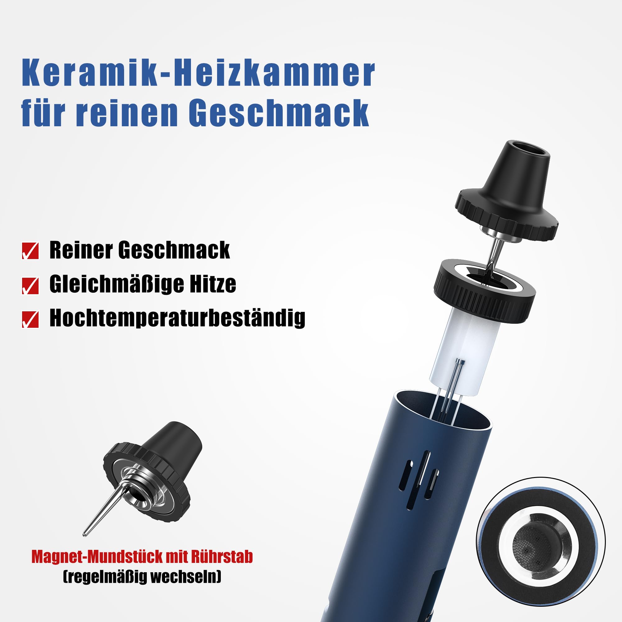 Yocan HIT Kräuter Verdampfer, Keramik-Heizkammer, 93–249°C, Herb Vaporizer | Tragbarer Kraut-Verdampfer, 1400 mAh Akku, Vibrationsfeedback, OLED-Display, Einfache Reinigung, Blau