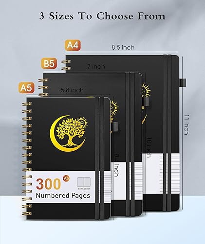 Miniatura 2 de Cuaderno de espiral  300 páginas numeradas, papel rayado de 3.53 ozm, cubierta de plástico, bolsillo interior  Cuadernos A5 para el trabajo, la