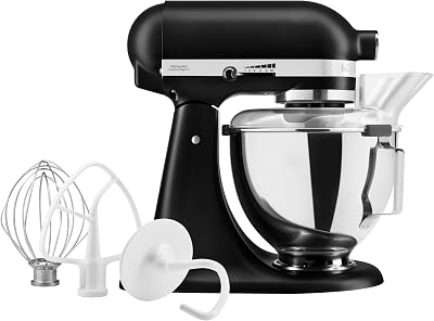 KitchenAid 4.3L Tilt-Head Stand Mixer 5KSM95PSBBM, Stainless Steel Bowl, Pouring Shield, Whisk, Beater and Dough Hook, Full Metal Construction, 10 Speeds, Professional Food Mixer,