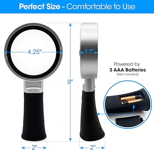 Miniatura 2 de MagniPros See Things Differently Lupa extragrande 4X con 3 luces LED ultra brillantes y lente de zoom 25X, brillo ajustable para leer impresiones