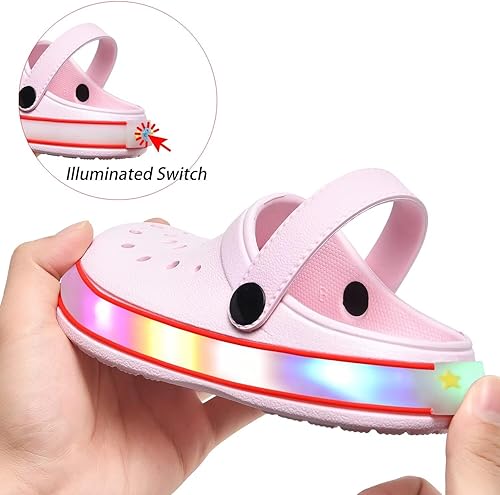 Miniatura 4 de XPKWS Zuecos para niños pequeños, niños y niñas, zapatos de jardín con luces LED, sandalias ligeras con luces, antideslizantes, de secado rápido,