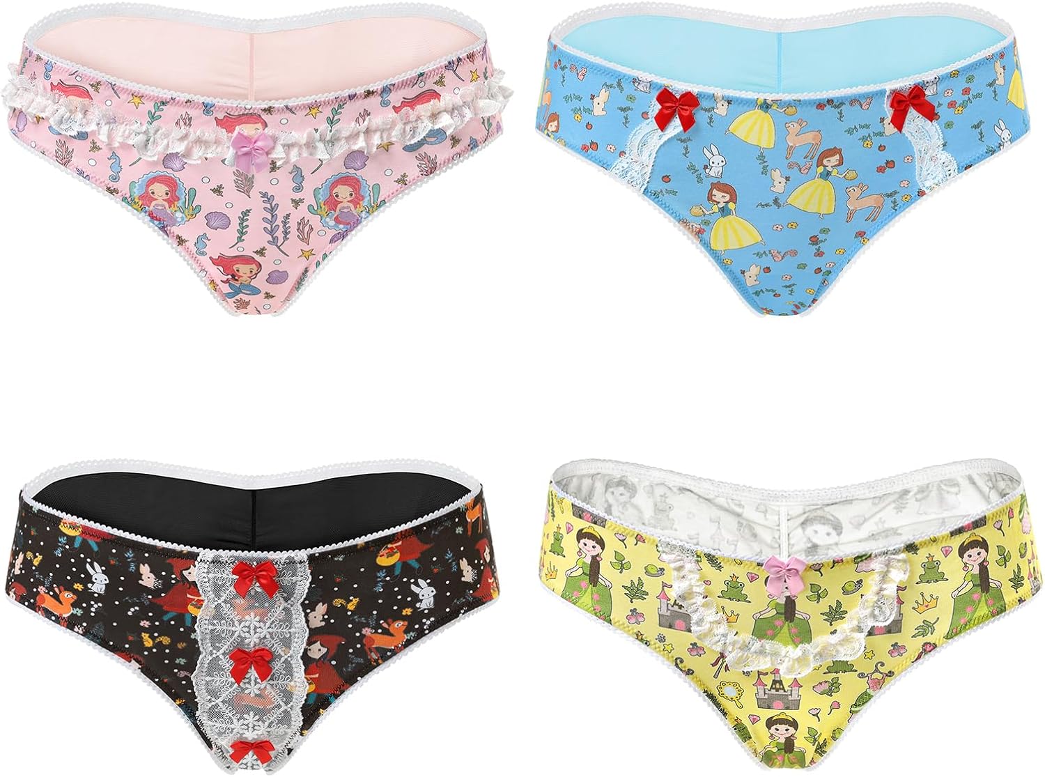 Littleforbig Women's Ladies Soft Cotton Underwear Comfortable Hipster Briefs Fairytale Princess 4 Pack Panties Set