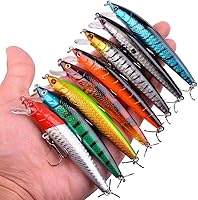Vista 5 de Aorace Kit de Señuelos de Pesca Mixto que Incluye Minnow Popper Crank Baits con Anzuelos para Pesca en Agua Salada y Dulce de Trucha Lubina Salmón