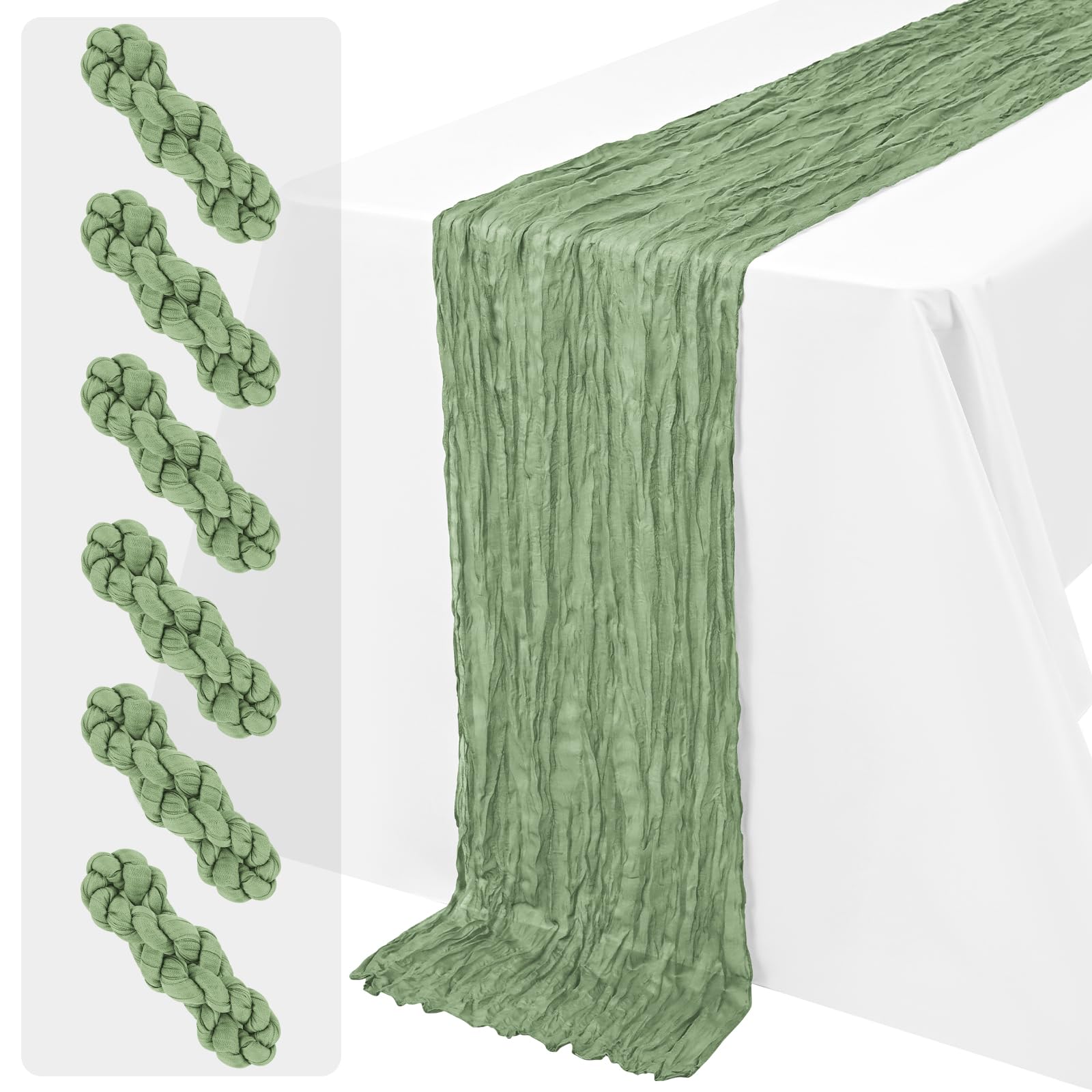 Sage Green Cheesecloth Table Runner 6 Pack 45x275cm (17.7x108 Inch) — image 1