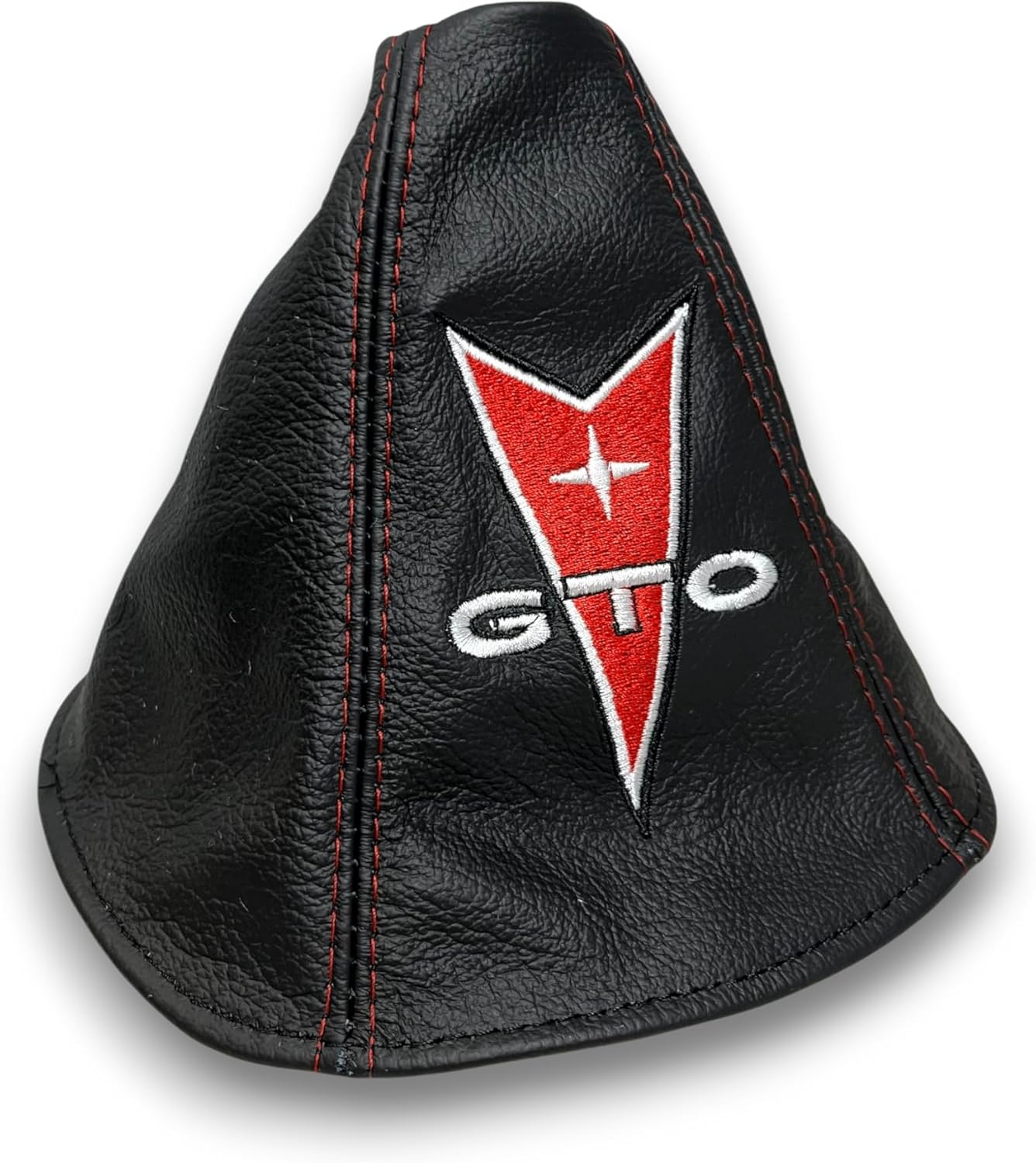 Black Leather Manual Shift Boot Cover Compatible with Pontiac GTO 2004 2005 2006 with Red Stitching & Custom Embroidery – Made in USA