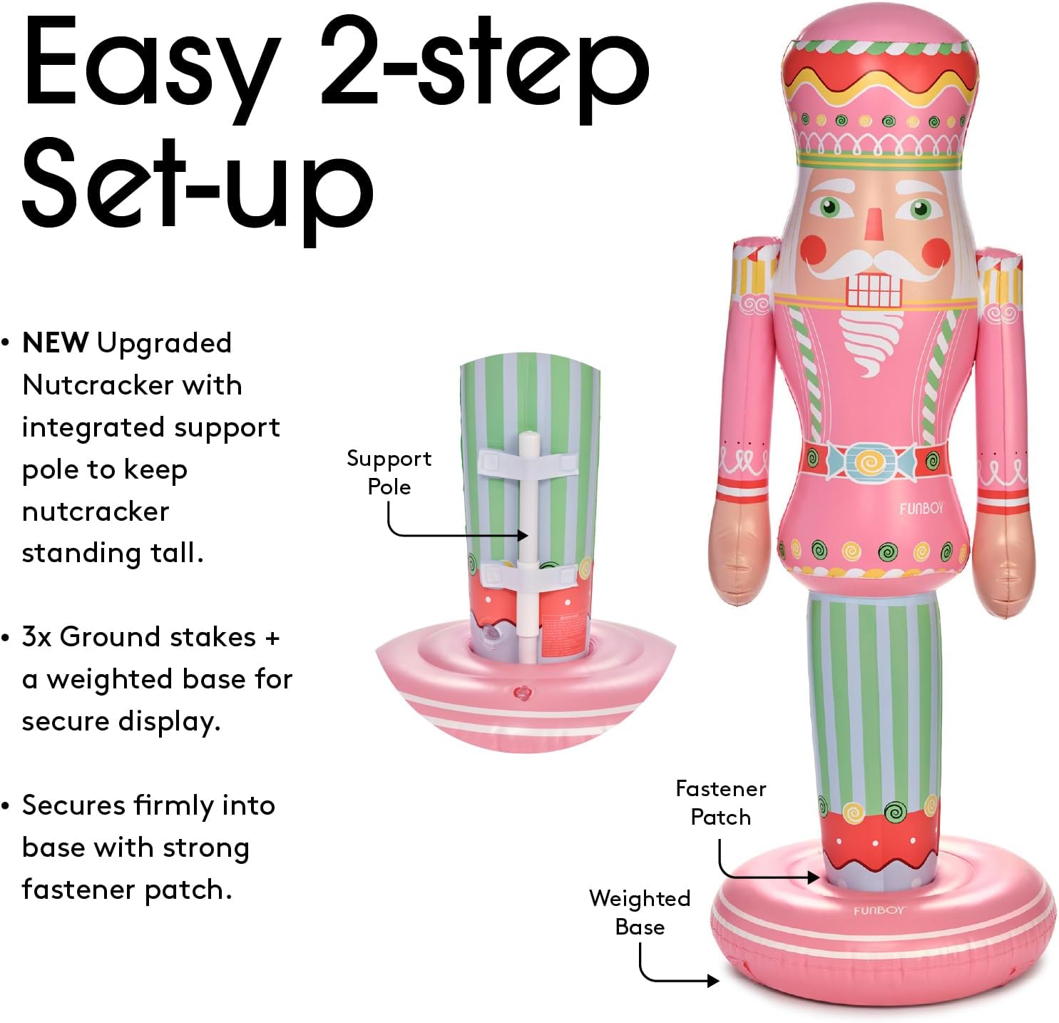 FUNBOY Pink Inflatable Nutcracker – 3.5ft Tall Indoor/Outdoor Holiday Decoration – Christmas Yard & Porch Decor