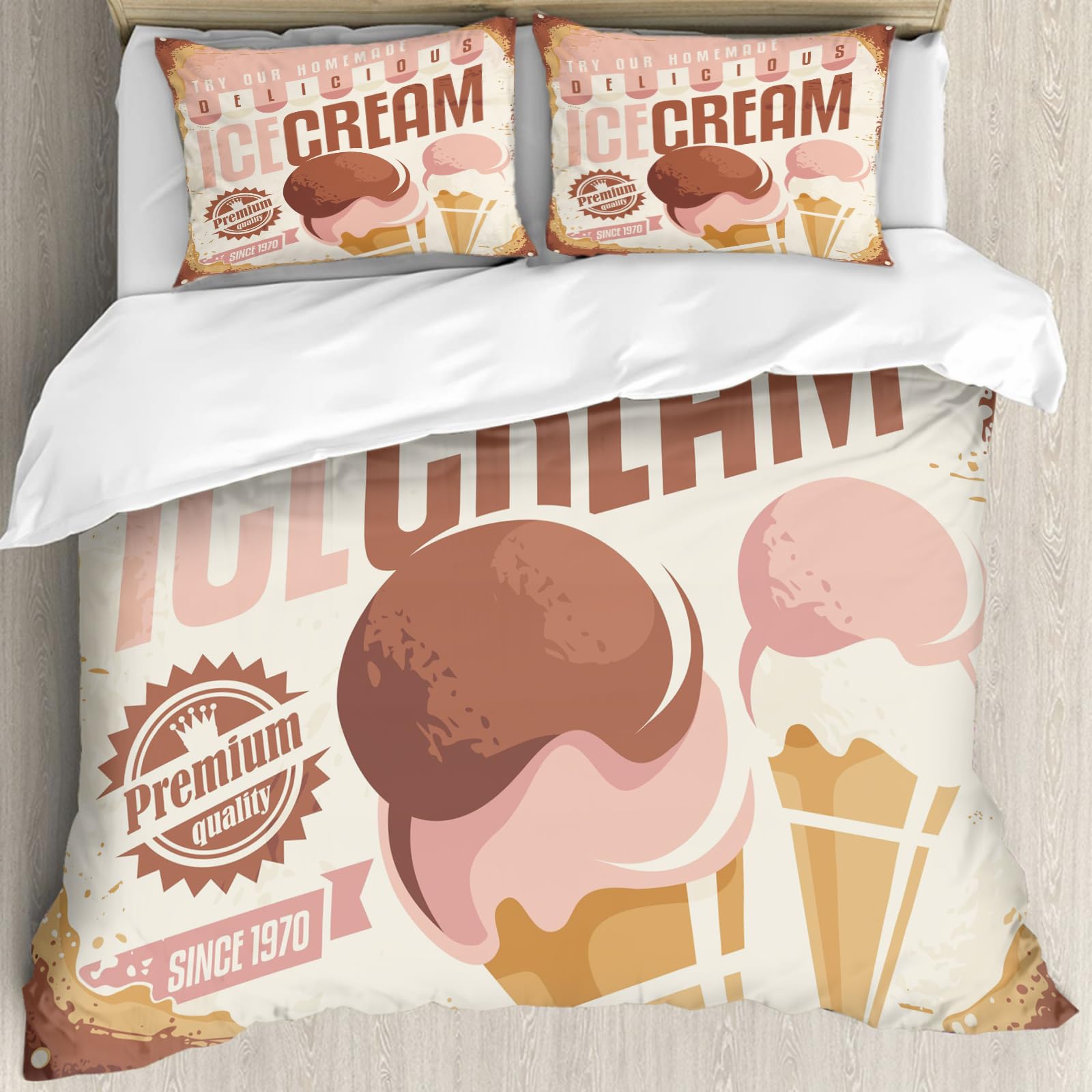 Ropa de Cama Cubierta de Conjunto elaborado en algodón 100%.,Especialmente Adecuado para hipoalérgicos,Concepto de diseño de Letrero de hojalata de Helado Retro. Cartel promocion,228x264cm