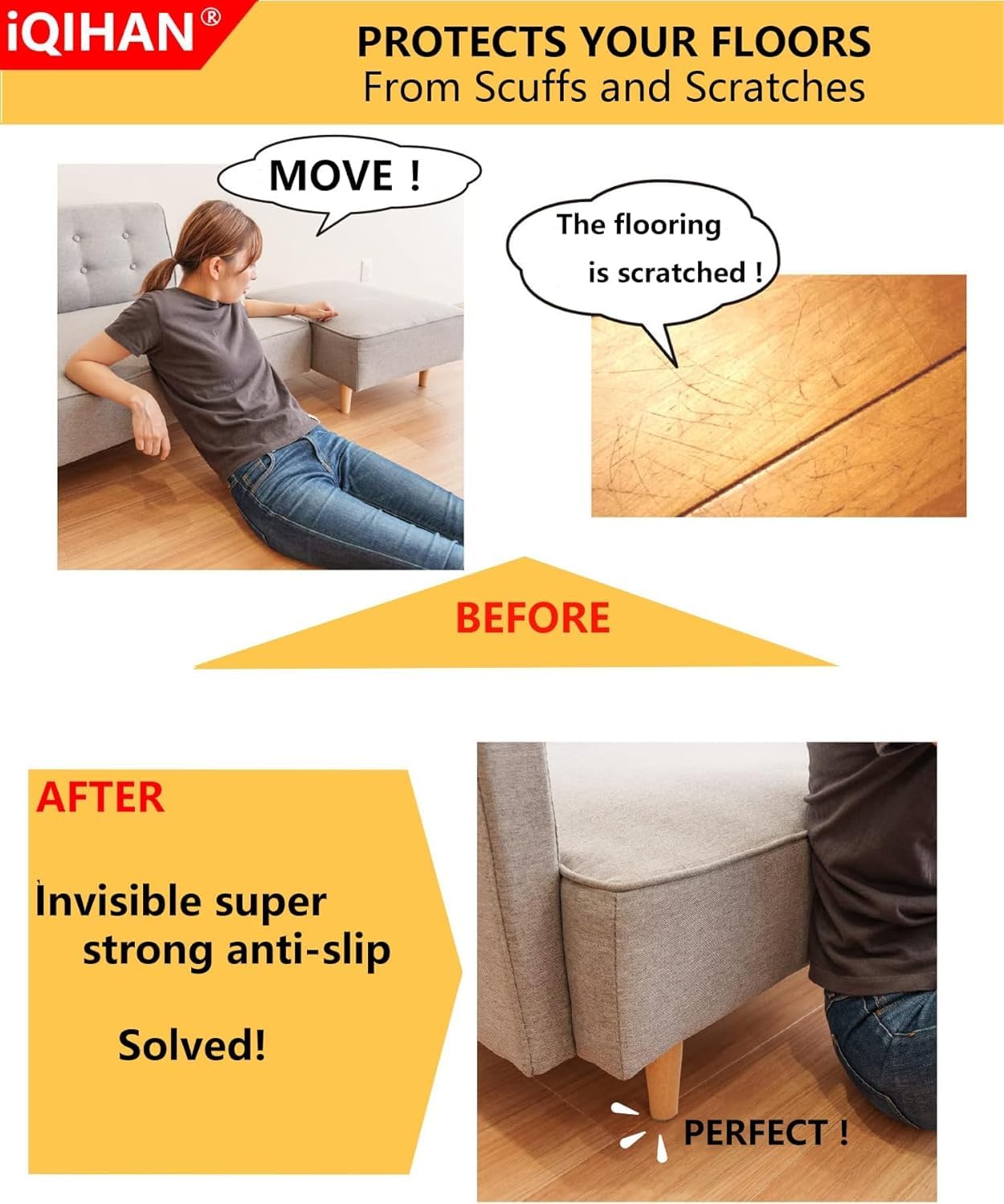 Almohadillas antideslizantes para muebles, 12 piezas transparentes antideslizantes para muebles, almohadillas autoadhesivas para muebles, protectores antideslizantes para suelos de madera dura para