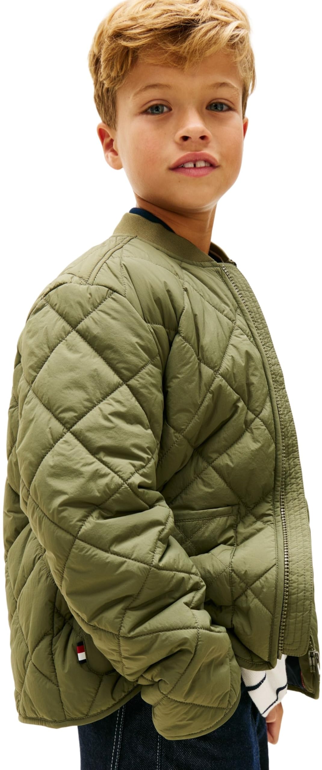 Tommy Hilfiger Pikowana lekka kurtka chłopięca KB0KB10214, zielona (Battle Green), 14 lat