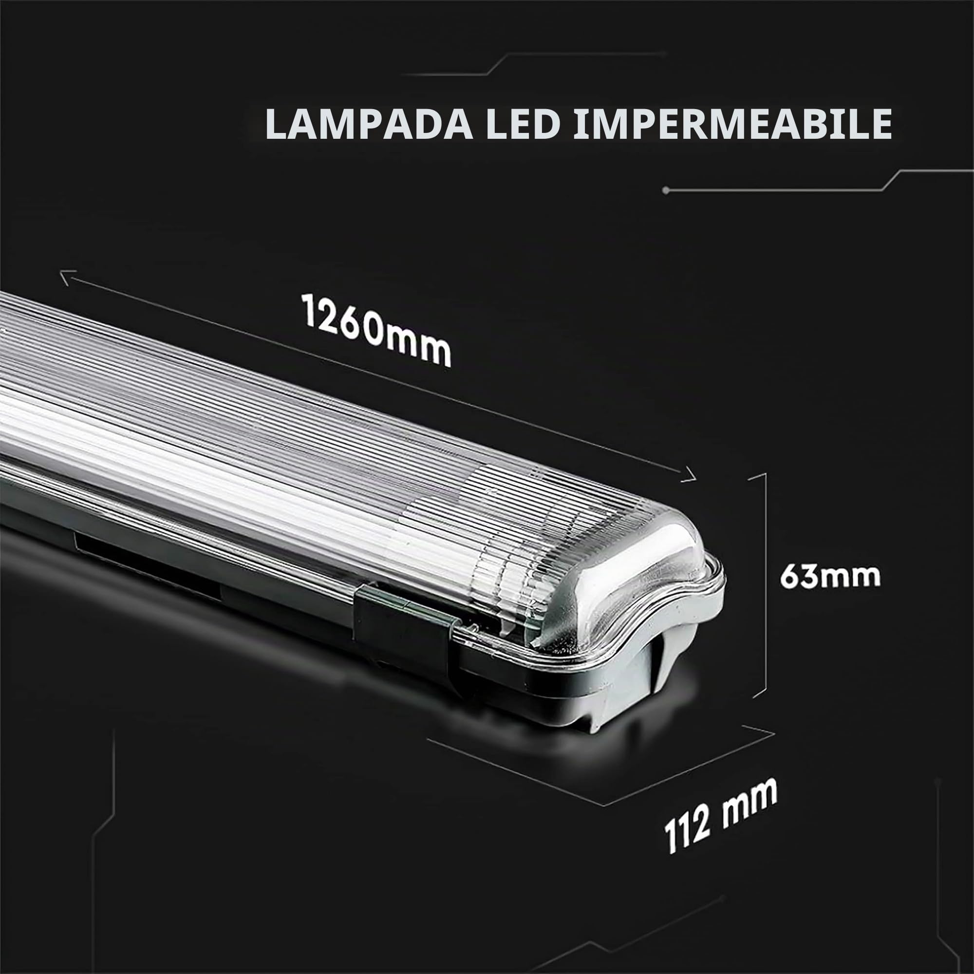 V-TAC 4x Plafoniera LED Impermeabile Doppia 120 CM - 36W - [ Chip Samsung ] - 4 PEZZI - Lampada 3400 Lumen IP65 per Soffitto, Parete, Garage, Magazzino - Doppio Tubo - Luce 4000K Naturale