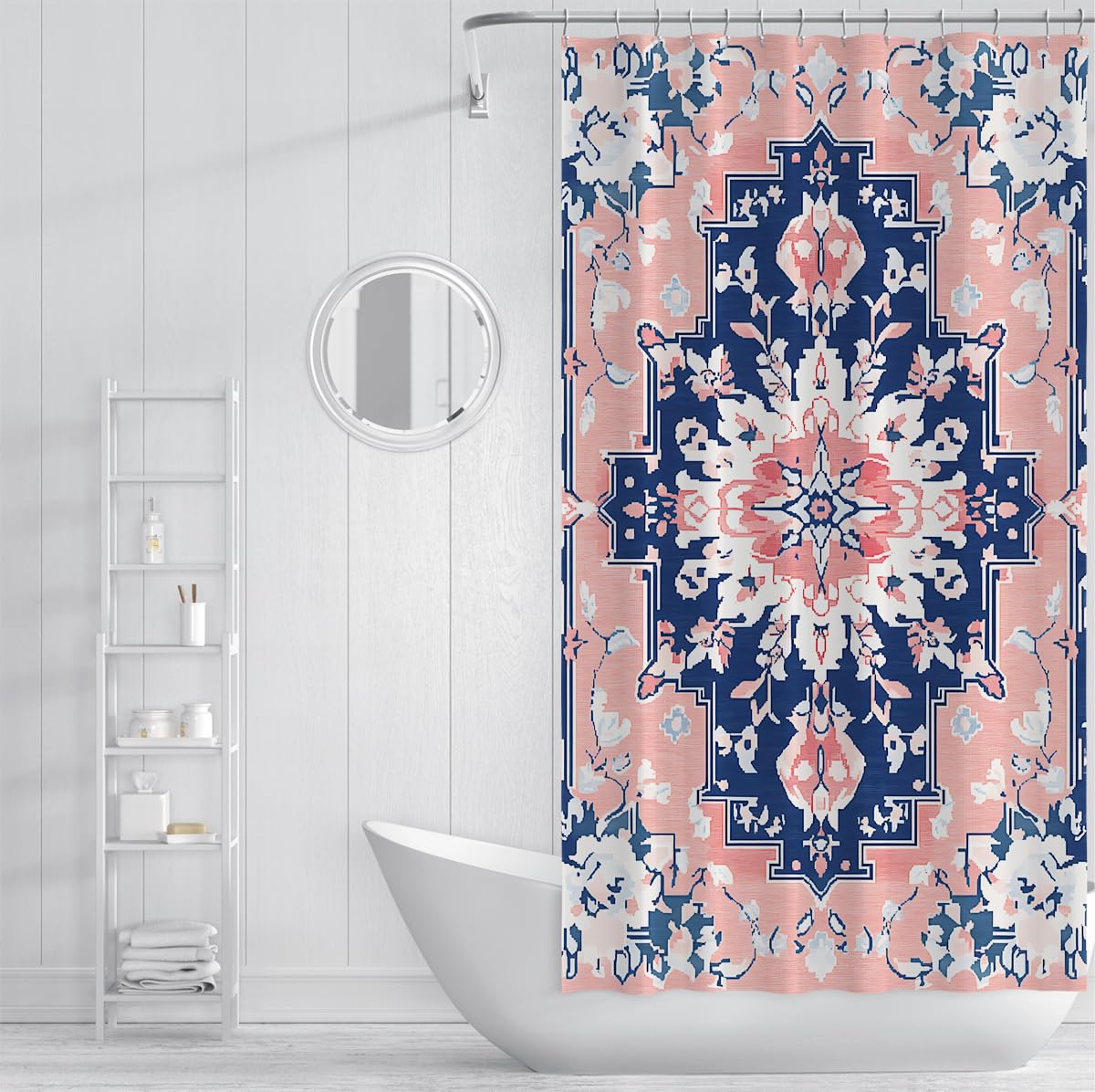Cortina Ducha marroquí Azul Marino Rosa baño W180xL220 cm