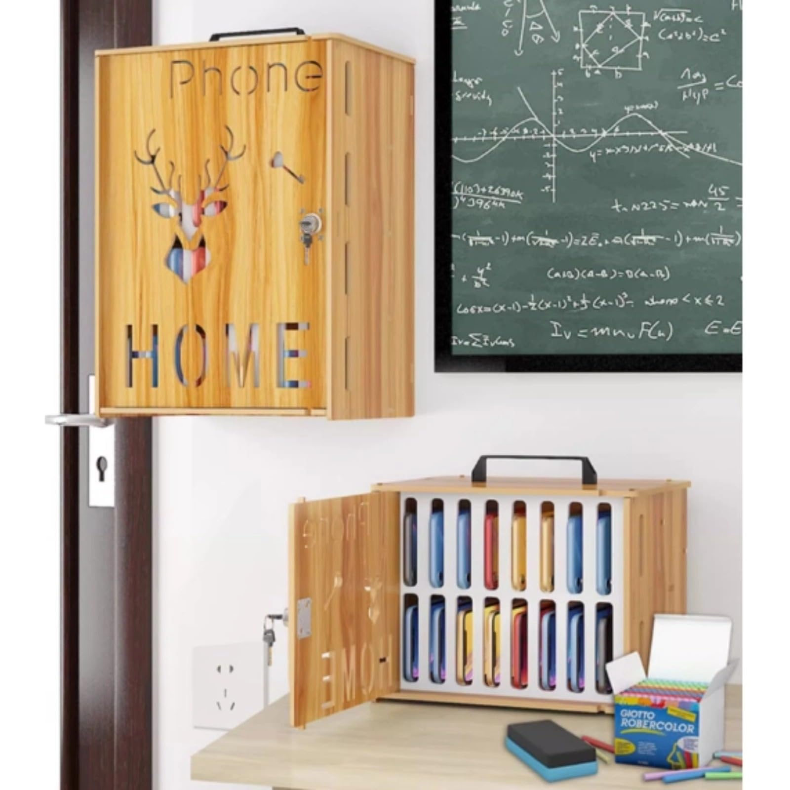 Armario para móviles 16/36 Compartimentos Armario para móviles de Madera para Estudiantes Caja con Cerradura Armario para móviles para empleados(16)