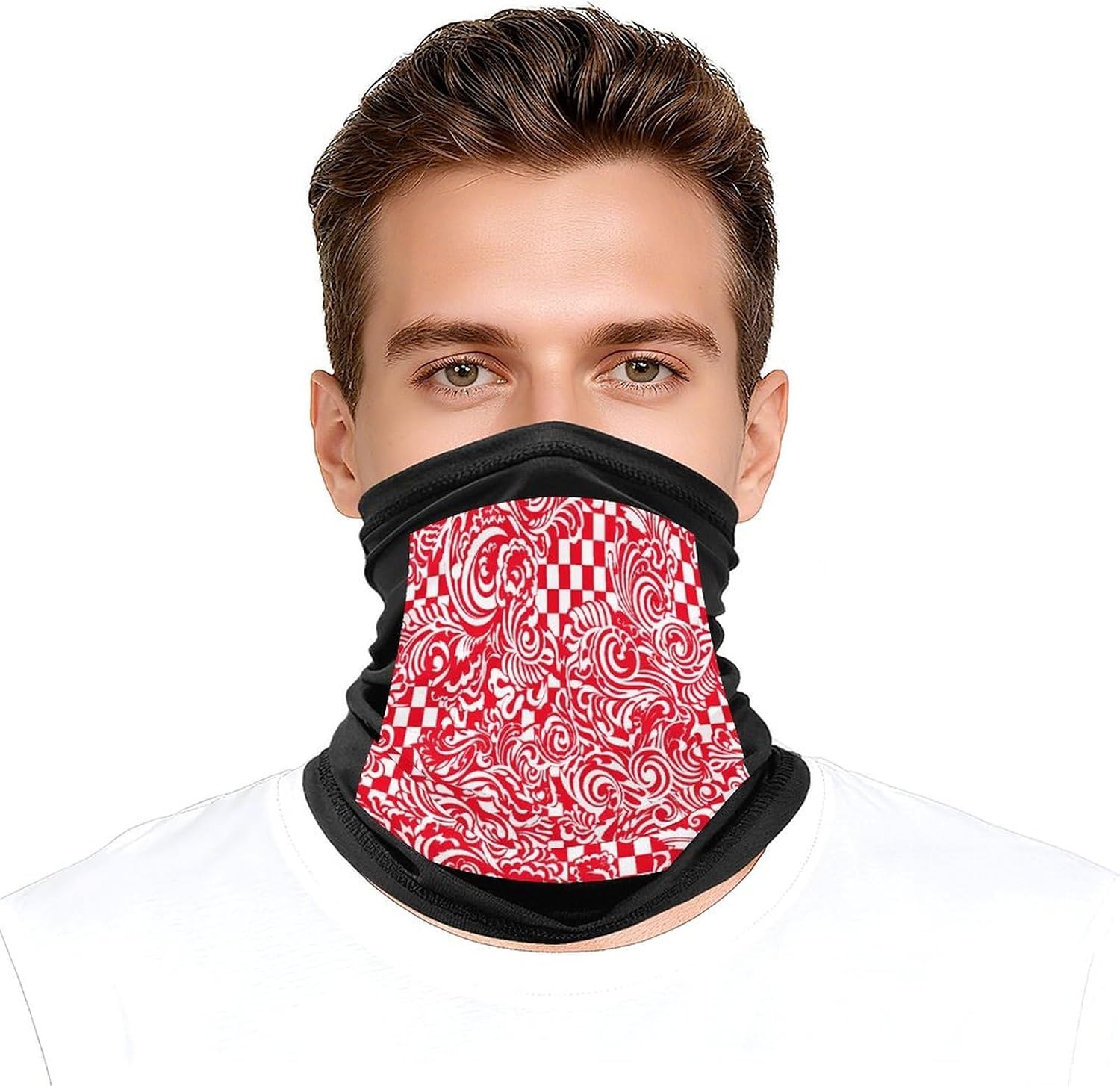 Red White Face Mask for Men Women,Neck Gaiter Sunscreen Breathable,Face Cover for Skiing Fishing Hiking Cycling