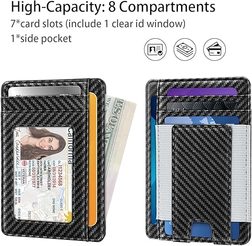 Miniatura 2 de Cartera delgada con bolsillo frontal minimalista para tarjetas de crédito con bloqueo RFID, carteras de cuero para hombres y mujeres, fibra de