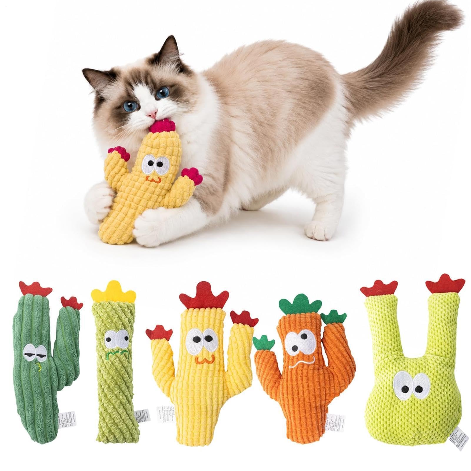 Juguete mordedor para gatitos con cactus de peluche interactivo y hierba gatera