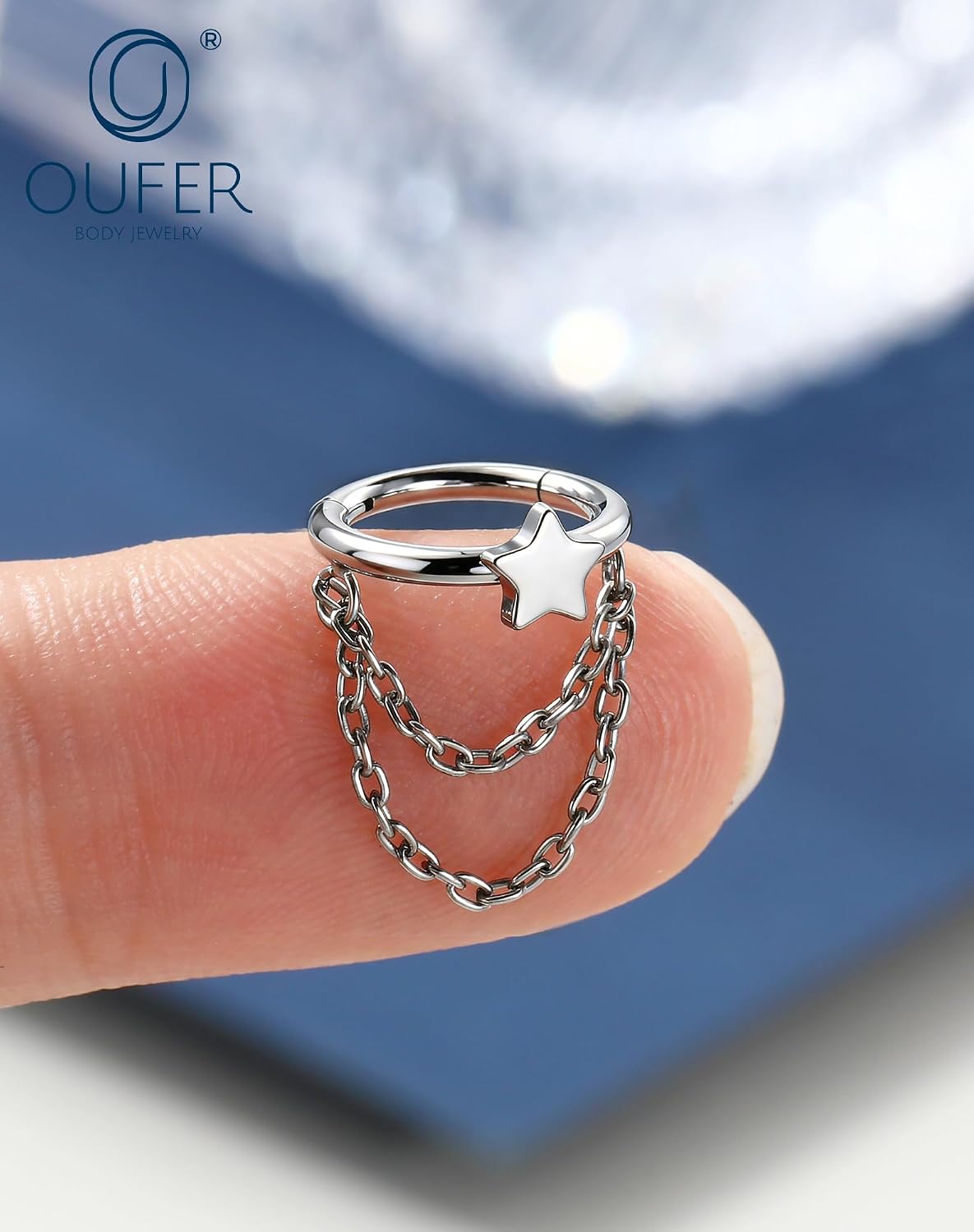 OUFER Titanium Star Helix Piercing Jewelry-16G Chain Star Helix Hoop Earrings, Hinged Segment Cartilage Tragus Conch Piercing Jewelry